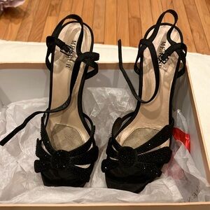 Black beaded stiletto high heels